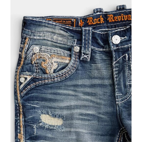 NWOT ROCK REVIVAL MEN'S JEANS 36 Garrick Slim Straight Stretch DESTROYED - Picture 6 of 16